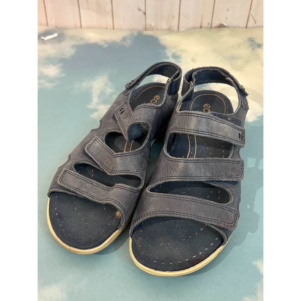 Ecco Cozmo Three Band Buckle Strappy Hook and Loop Sandal  Sz 8‎ Blue
